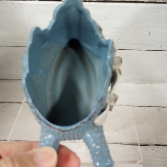 Vintage Pottery Wheelbarrow Planter Blue Silver Ceramic, Flowers, Succulents - Picture 8 of 12